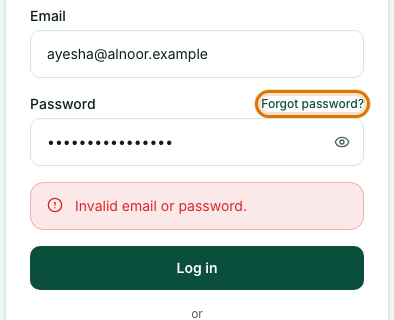 The sign-in page after a wrong password, with Forgot password outlined