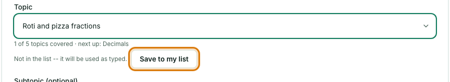 A typed topic with the Save to my list button outlined