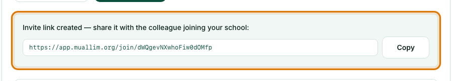 The invite link with a Copy button