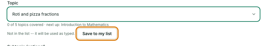 A typed topic with the Save to my list button outlined