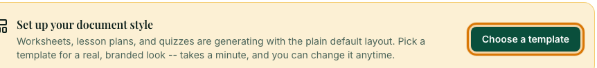 The Set up your document style card with the Choose a template button