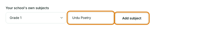 A subject typed in with the Add subject button outlined