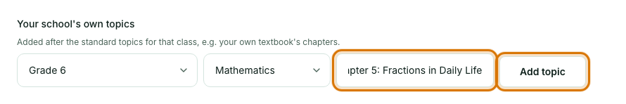 A topic typed in with the Add topic button outlined